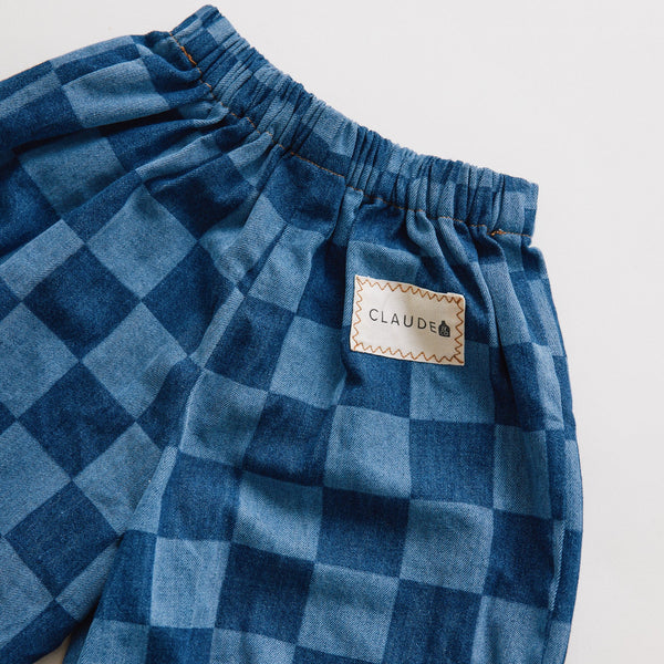 Murphy Checkerboard Balloon Denim Cuffed Cotton Trouser