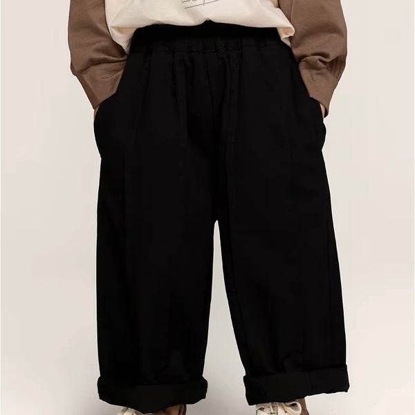 Seam Front Wide Leg Trouser Pants (Black)