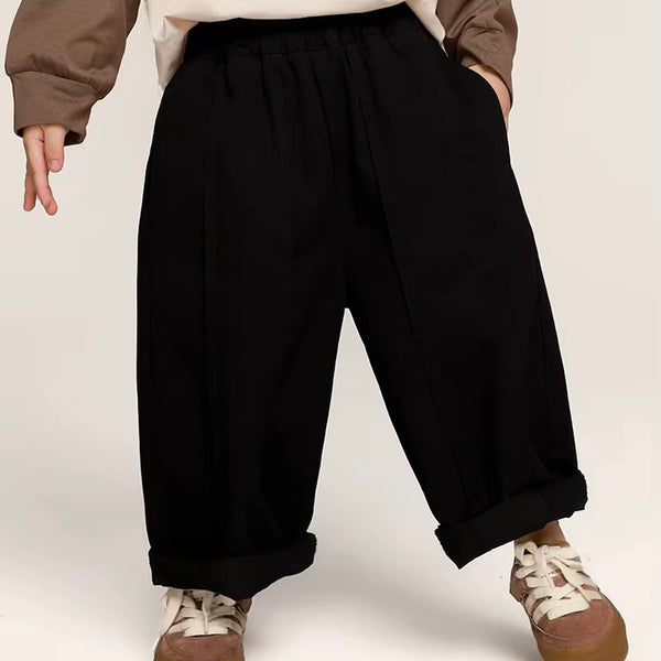 Seam Front Wide Leg Trouser Pants (Black)