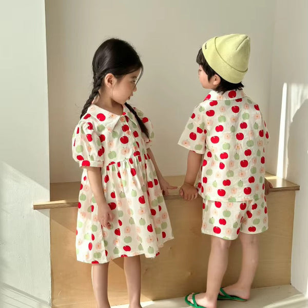Apple Print Collar Dress