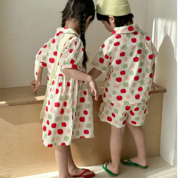 Apple Print Collar Dress