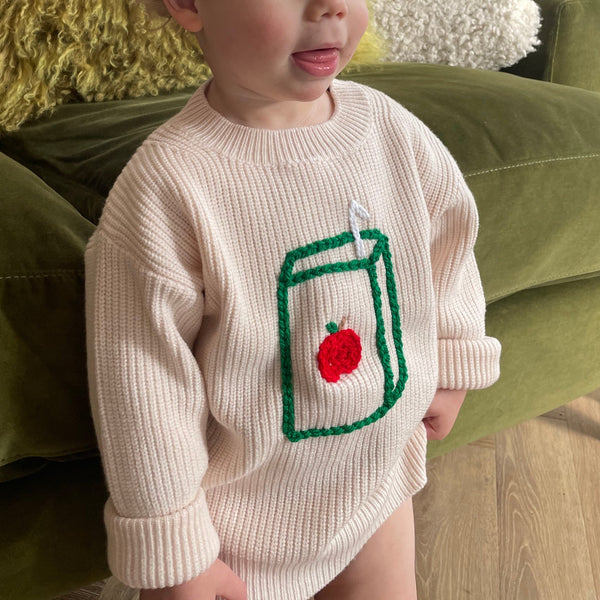 Exclusive Apple Juice Carton Hand Embroidered Jumper
