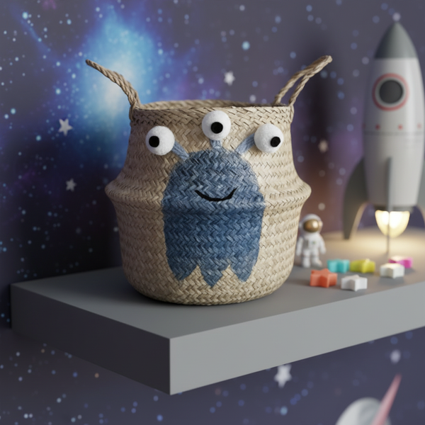 Blue Alien Handwoven Toy Storage Basket (Large)