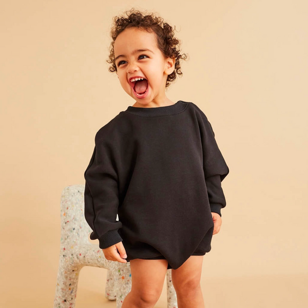 Frankie Oversized Jersey Bubble Romper (Black Rib)