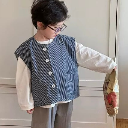 Serafi Stripe Gilet Button Vest