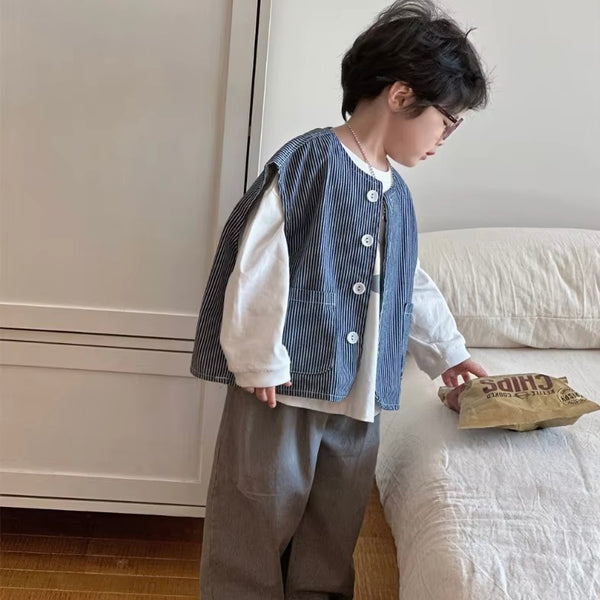 Serafi Stripe Gilet Button Vest