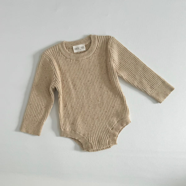 Noa Cotton Rib Flecked Knit Baby Bodysuit (Honey)