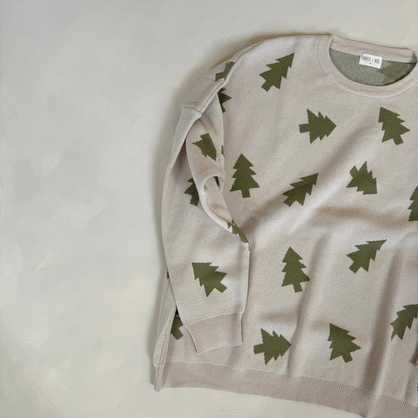 Adult Olive Cotton Knit Tree Print Jumper