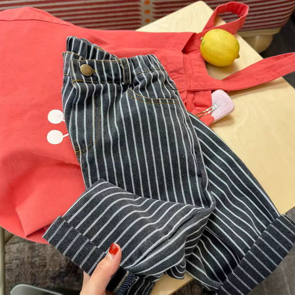 Suki Stripe Straight Wide Denim Jeans (Monochrome)