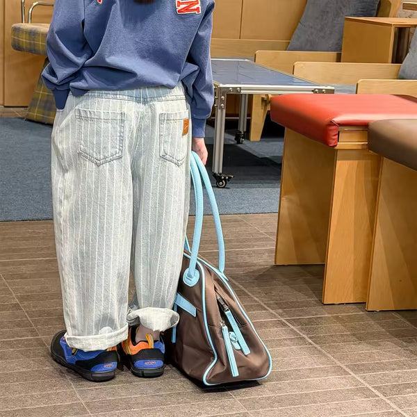 Suki Stripe Straight Wide Denim Jeans (Monochrome)