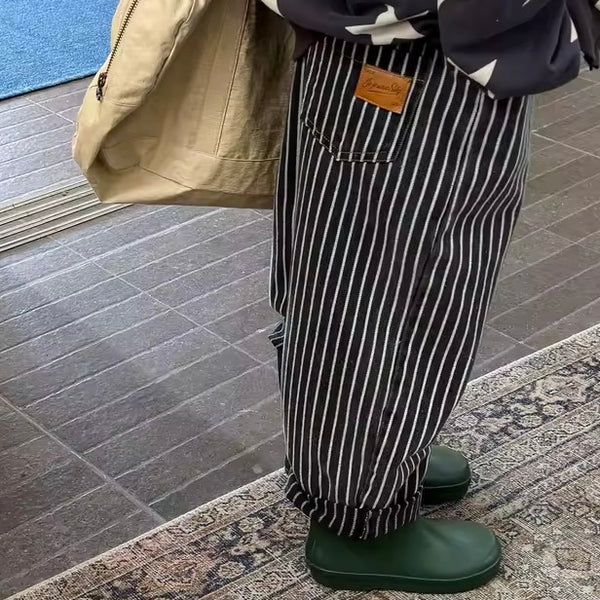 Suki Stripe Straight Wide Denim Jeans (Monochrome)