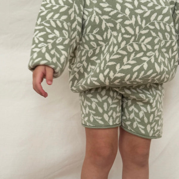 Riley Olive Branch Cotton Knitted Shorts