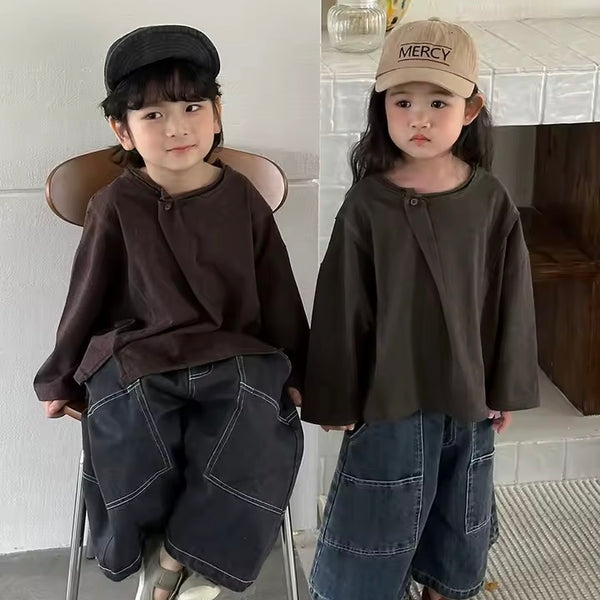 Ernie 'Overlap Button Oversize Long Sleeve Tee (Chocolate)