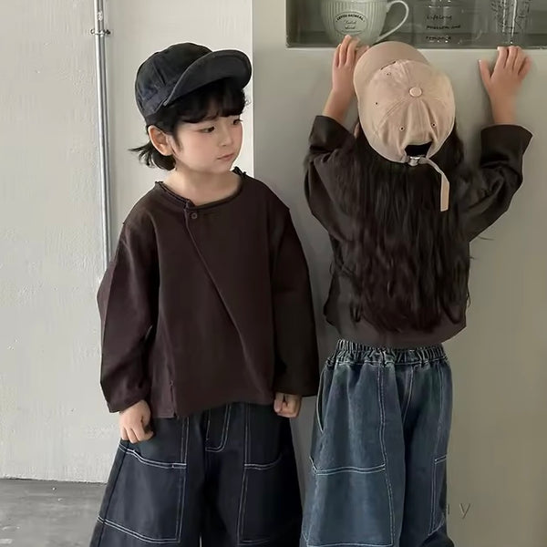 Ernie 'Overlap Button Oversize Long Sleeve Tee (Grey Green)