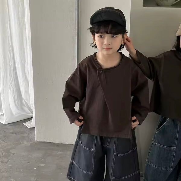 Ernie 'Overlap Button Oversize Long Sleeve Tee (Chocolate)