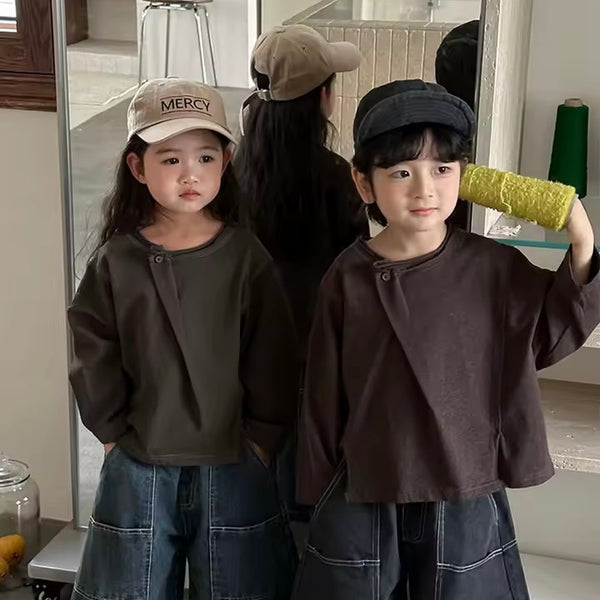 Ernie 'Overlap Button Oversize Long Sleeve Tee (Grey Green)