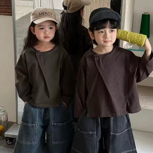 Ernie 'Overlap Button Oversize Long Sleeve Tee (Grey Green)