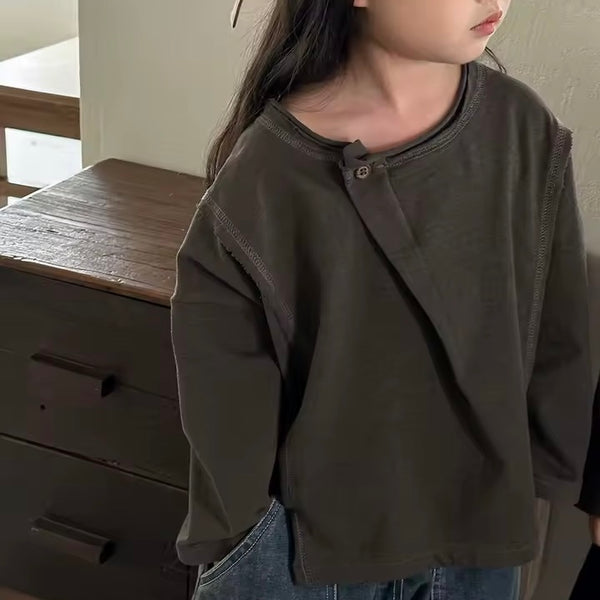 Ernie 'Overlap Button Oversize Long Sleeve Tee (Grey Green)