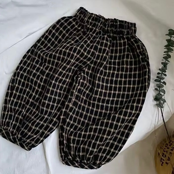 Paolo Plaid Check Oversize Trousers (Black)