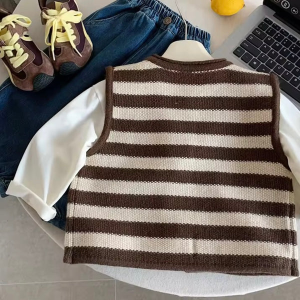 Carlito Chocolate Stripe Button Down Knit Vest