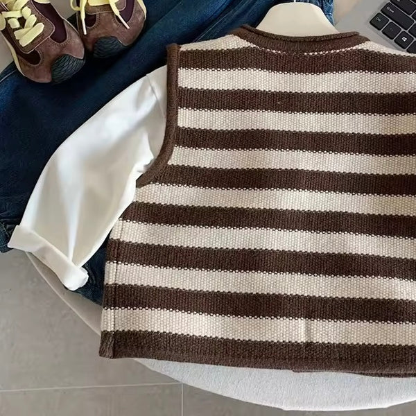 Carlito Chocolate Stripe Button Down Knit Vest