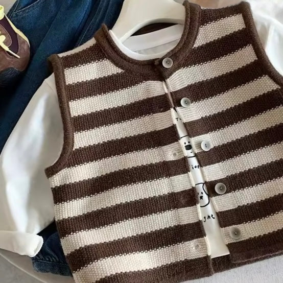 Carlito Chocolate Stripe Button Down Knit Vest