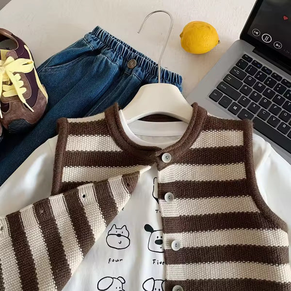 Carlito Chocolate Stripe Button Down Knit Vest