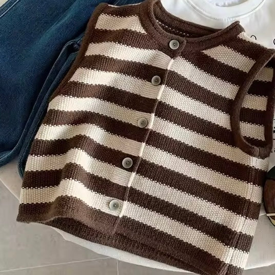 Carlito Chocolate Stripe Button Down Knit Vest