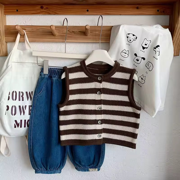 Carlito Chocolate Stripe Button Down Knit Vest