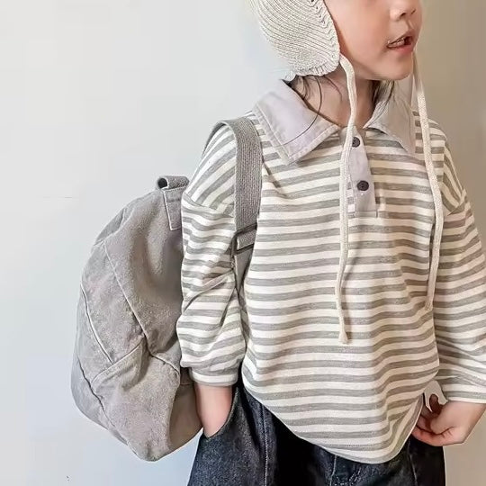 Pía Stripe Long Sleeved Polo Knit Top