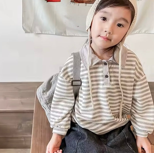 Pía Stripe Long Sleeved Polo Knit Top