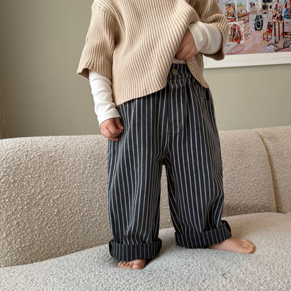 Suki Stripe Straight Wide Denim Jeans (Monochrome)