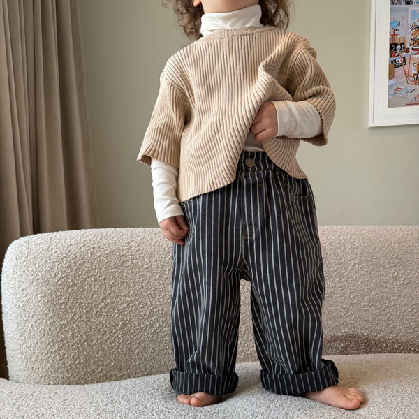 Suki Stripe Straight Wide Denim Jeans (Monochrome)