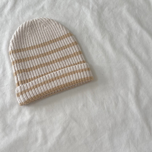 MAMA Aspen Striped Chunky Knit Beanie Hat (Buff Sripe)