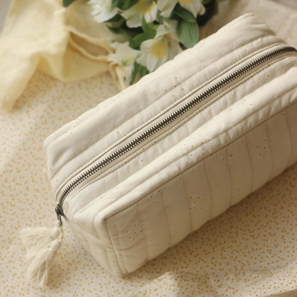 Cotton Quilted Nappy Pouch or Wash Bag (Wild Chamomile)