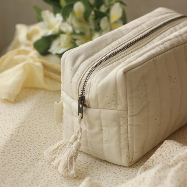 Cotton Quilted Nappy Pouch or Wash Bag (Wild Chamomile)