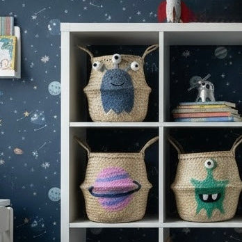 Pink Planet Handwoven Toy Storage Basket (Large)