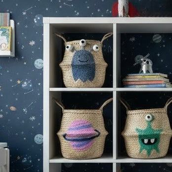 Green Alien Handwoven Toy Storage Basket (Large)