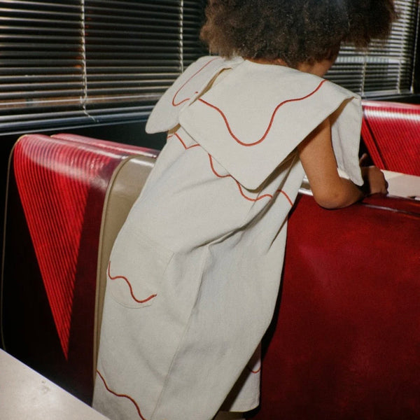 Cali Embroidered Sleeveless Vanilla Ripple Collared Overall