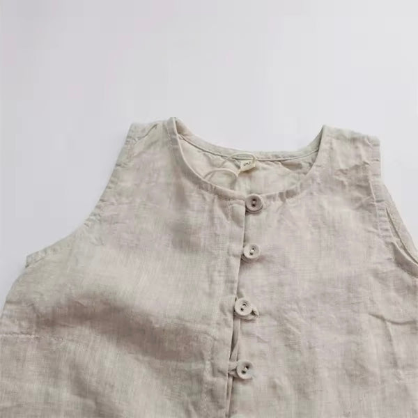 Ossian Button Up Linen Sleeveless Jumpsuit Romper (Milk)