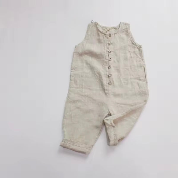 Ossian Button Up Linen Sleeveless Jumpsuit Romper (Milk)