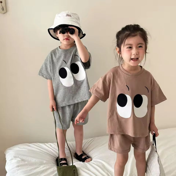 Mira Eyes Shorts and Tee Set (Grey)