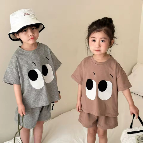 Mira Eyes Shorts and Tee Set (Grey)