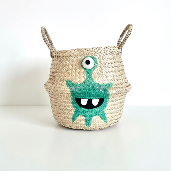 Green Alien Handwoven Toy Storage Basket (Large)