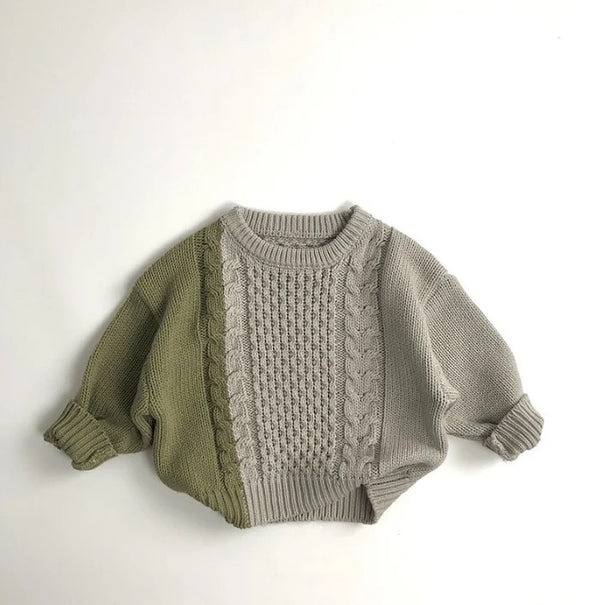 Ini Cable Colour Knit Jumper (Grey/Green)