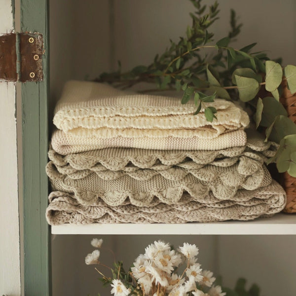 Scallop Organic Cotton Knit Blanket (Willow)
