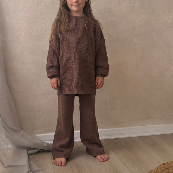 Cocoa Teddy Wide Leg Cotton Knit Bottoms