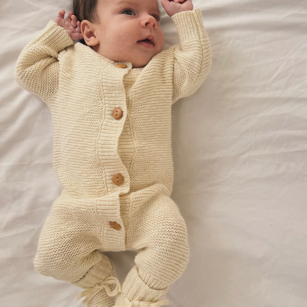 Oatmeal Teddy Cotton Knit Baby Romper
