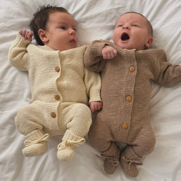 Oatmeal Teddy Cotton Knit Baby Romper
