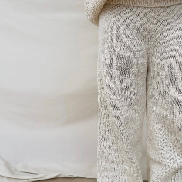 Oatmeal Teddy Wide Leg Cotton Knit Bottoms